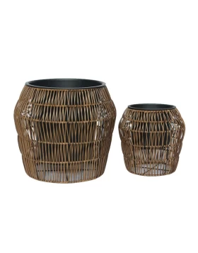 ΣΕΤ ΚΑΣΠΩ 2 ΤΕΜΑΧΙΑ POLY RATTAN  Fylliana FL22157 ΚΑΦΕ ΧΡΩΜΑ 42x38εκ & 28x28εκ